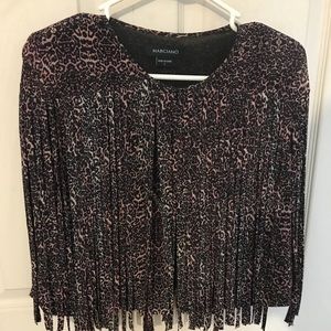 Multi-color cheetah printed cape with fringe